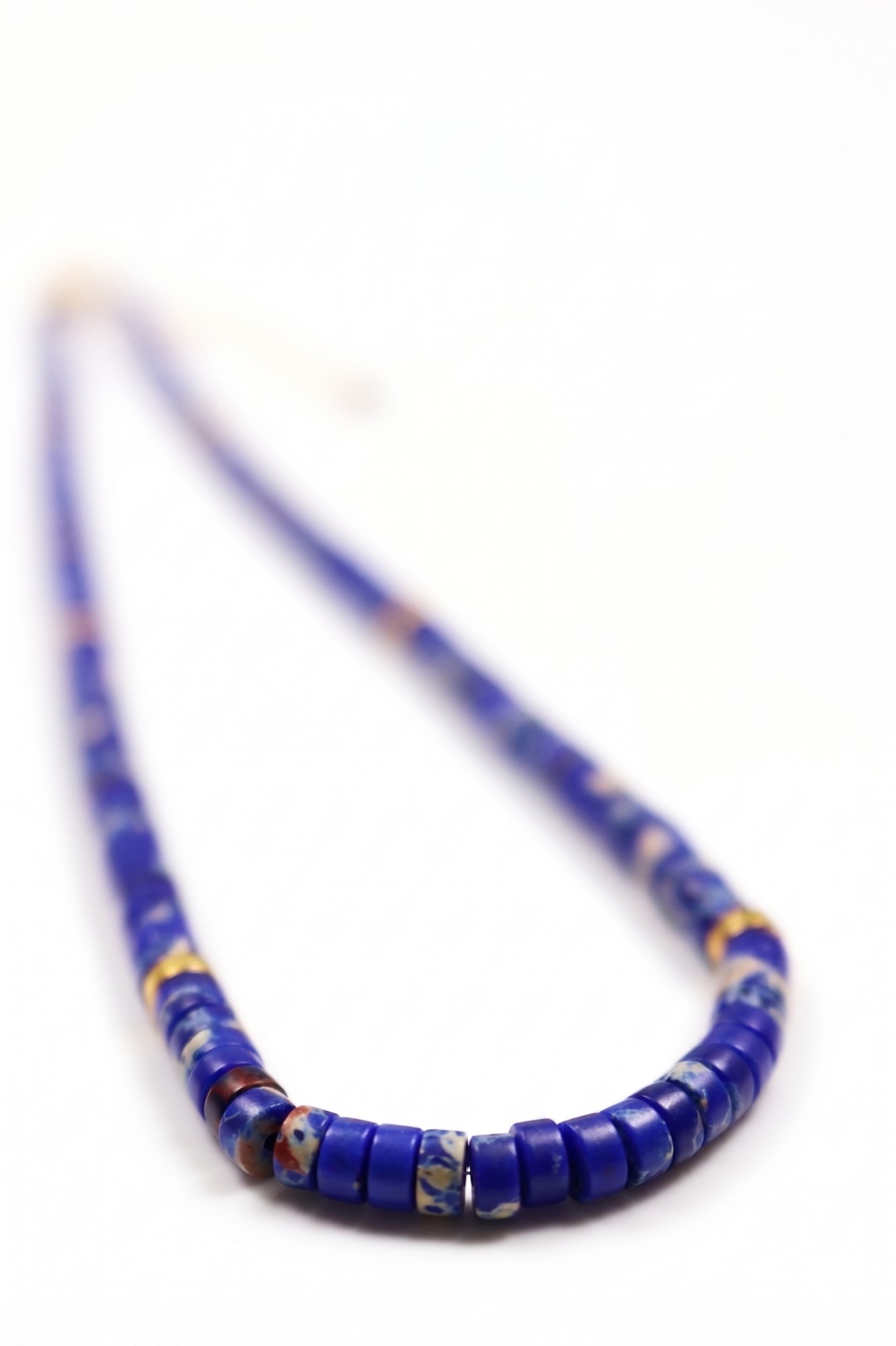 Blue Beaded Choker Necklace with Gold Accents — image 3