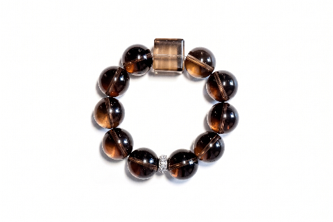 Smoky Quartz Beaded Bracelet with Pave & Square Accents