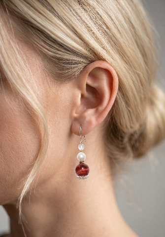 Elegant Pearl & Carnelian Ear Wire Earrings — image 3