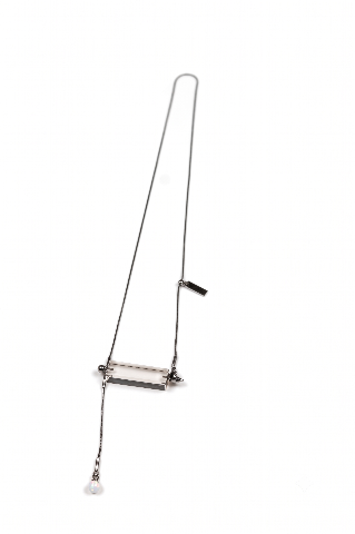 Sleek Bar Pendant Necklace with Spike & Opal Accent