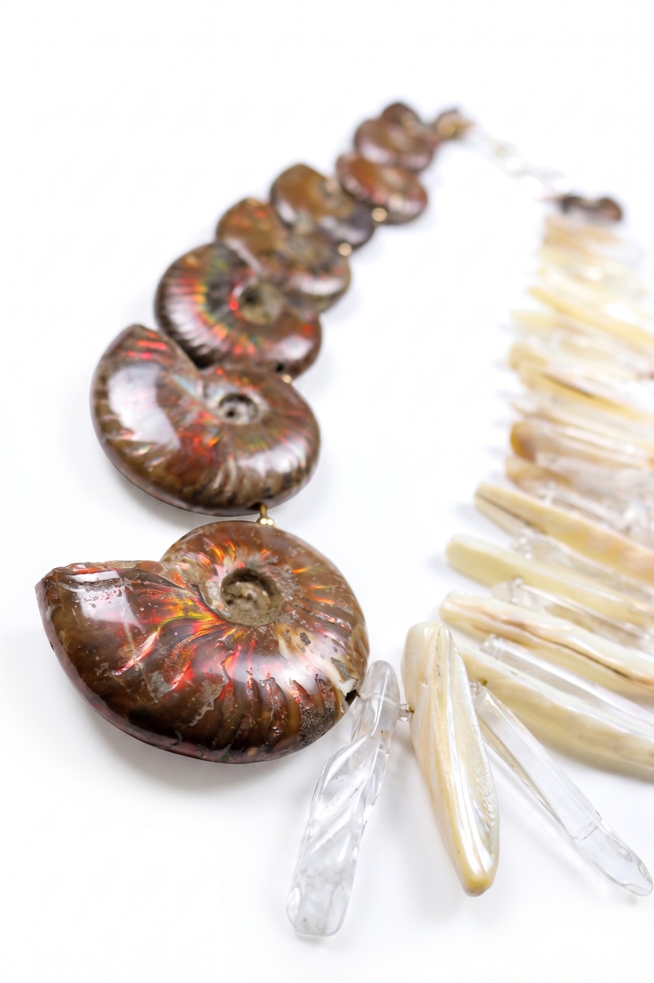 Ammonite Fossil & Baroque Pearl Quartz Statement Necklace — image 2