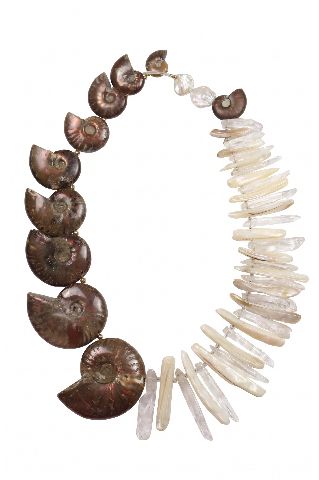 Ammonite Fossil & Baroque Pearl Quartz Statement Necklace