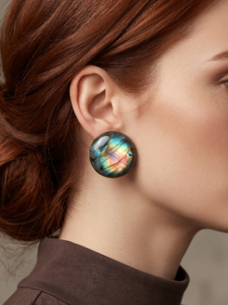 Pair of Oval Labradorite Cabochons with Iridescent Flash — image 4