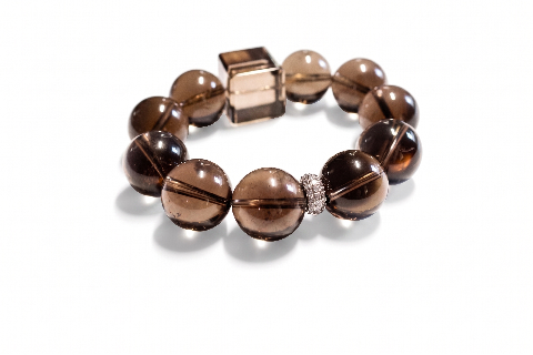 Smoky Quartz Beaded Bracelet with Pave & Square Accents alternate view