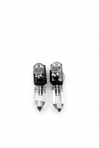 Raw Black Tourmaline & Clear Quartz Obelisk Dangle Earrings — image 3
