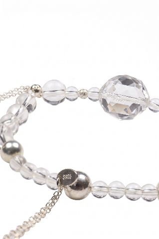 Clear Bead & Silver Tone Adjustable Bracelet with Faceted Ch — image 3