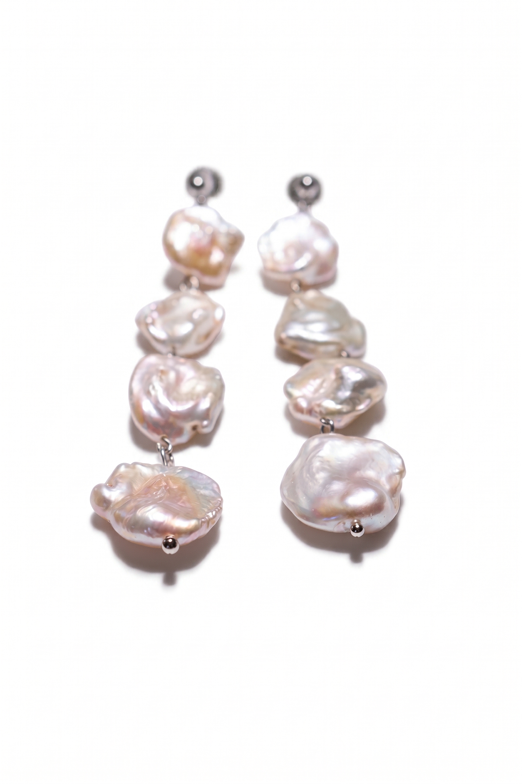 Iridescent Baroque Pearl Dangle Clip-On Earrings — image 3