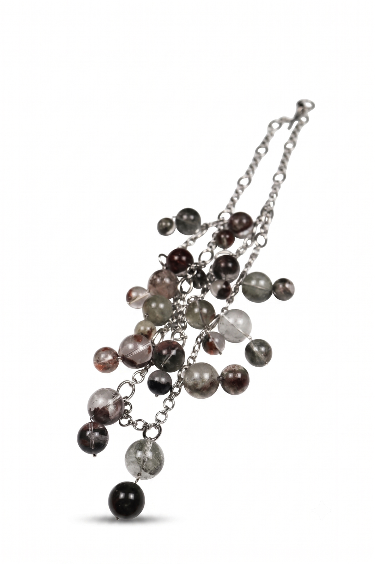 Multi-Strand Beaded Chain Necklace with Natural Stone Charms — image 3