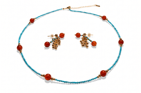Turquoise & Carnelian Beaded Gold Necklace Set alternate view