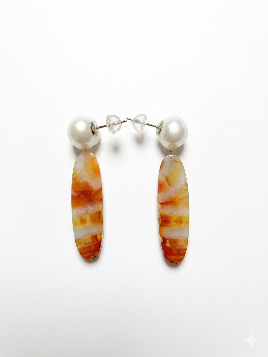 Elegant Pearl & Agate Drop Earrings — image 2