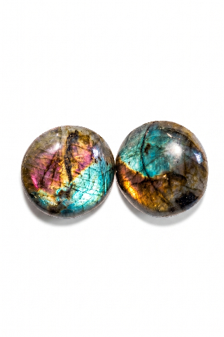 Pair of Oval Labradorite Cabochons with Iridescent Flash