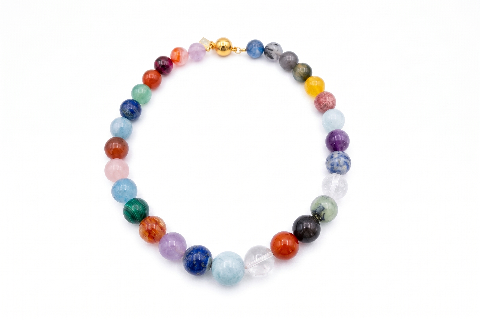Multi-Color Gemstone Beaded Necklace with Gold Clasp