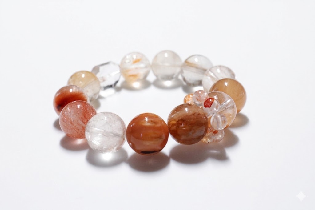 Natural Rutilated Quartz Beaded Stretch Bracelet