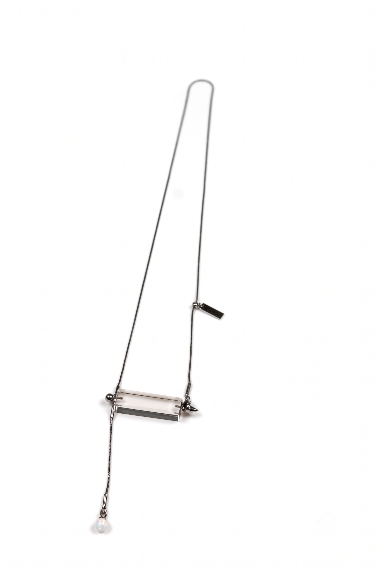 Sleek Bar Pendant Necklace with Spike & Opal Accent — image 1