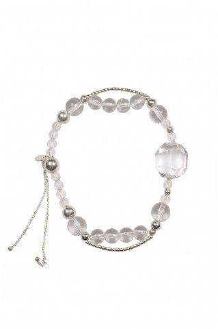 Clear Bead & Silver Tone Adjustable Bracelet with Faceted Ch