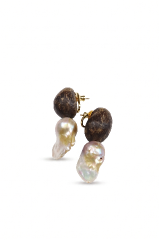 Floating Radiance — Couture Wild Agarwood and Baroque Pearl Mixed-Material Drop Earrings — image 3