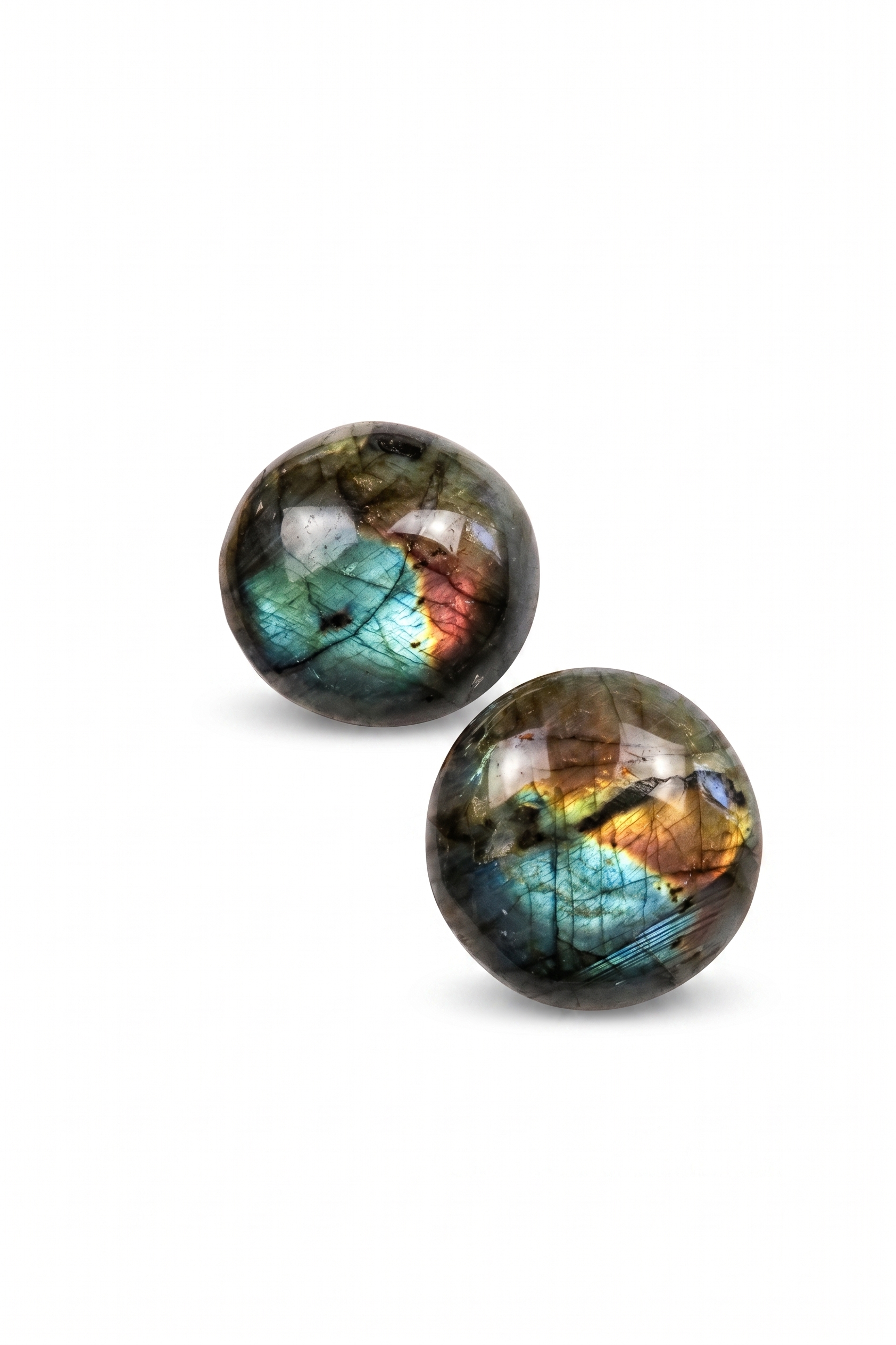 Pair of Oval Labradorite Cabochons with Iridescent Flash — image 3
