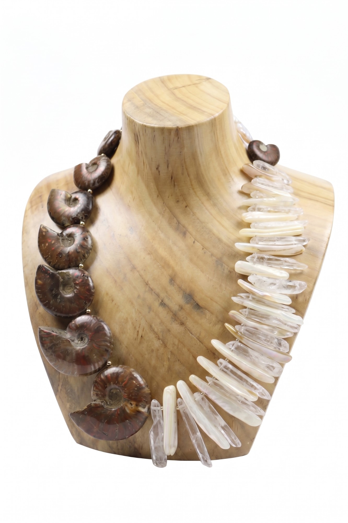 Ammonite Fossil & Baroque Pearl Quartz Statement Necklace — image 4