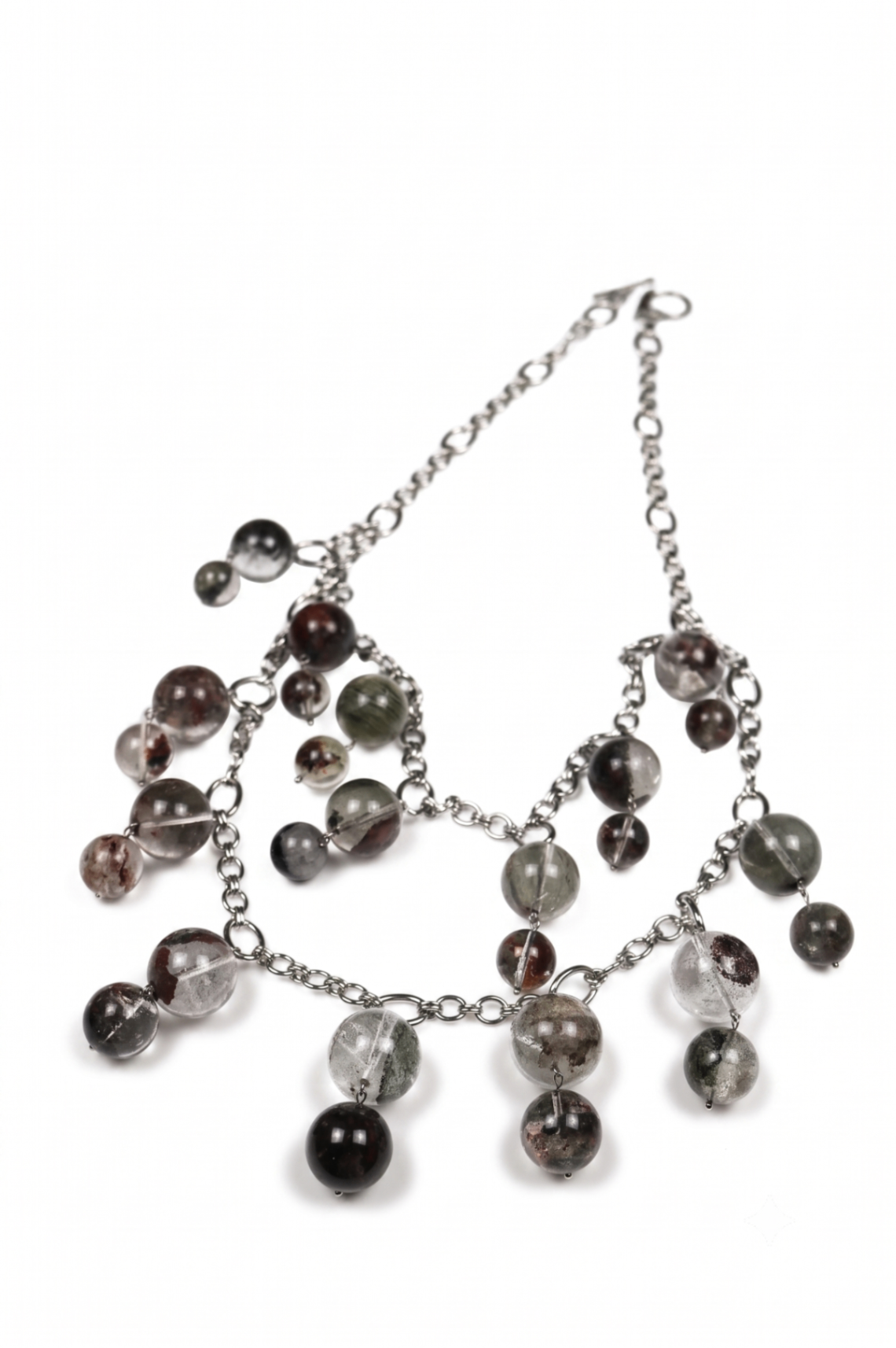 Multi-Strand Beaded Chain Necklace with Natural Stone Charms — image 1