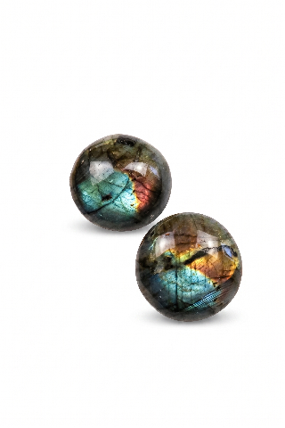 Pair of Oval Labradorite Cabochons with Iridescent Flash — image 3